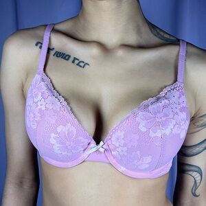 Victoria Secret Pink Lace-trimmed Push-Up Bra 32c Lingerie Underwire Supportive